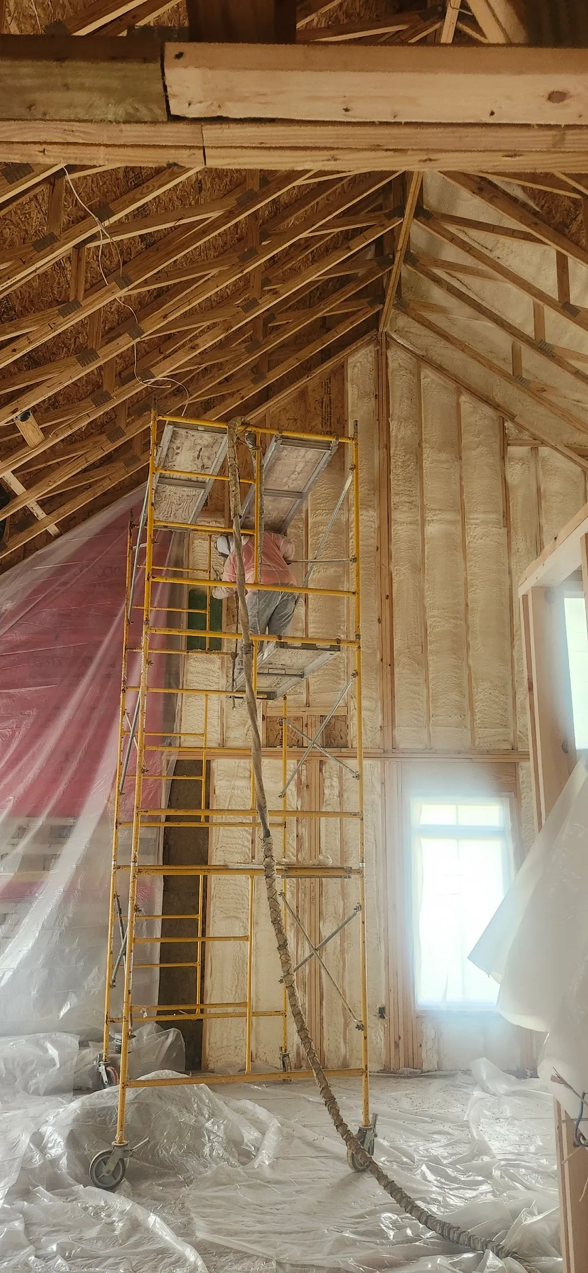 Attic roof framing and trusses before insulation