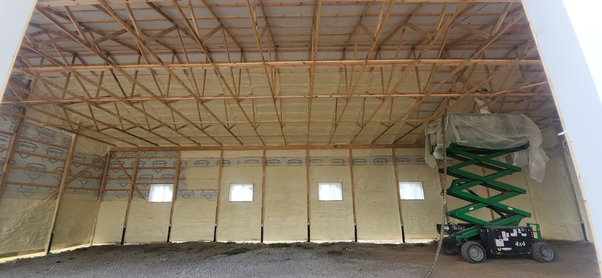 Pole barn interior walls with skylights